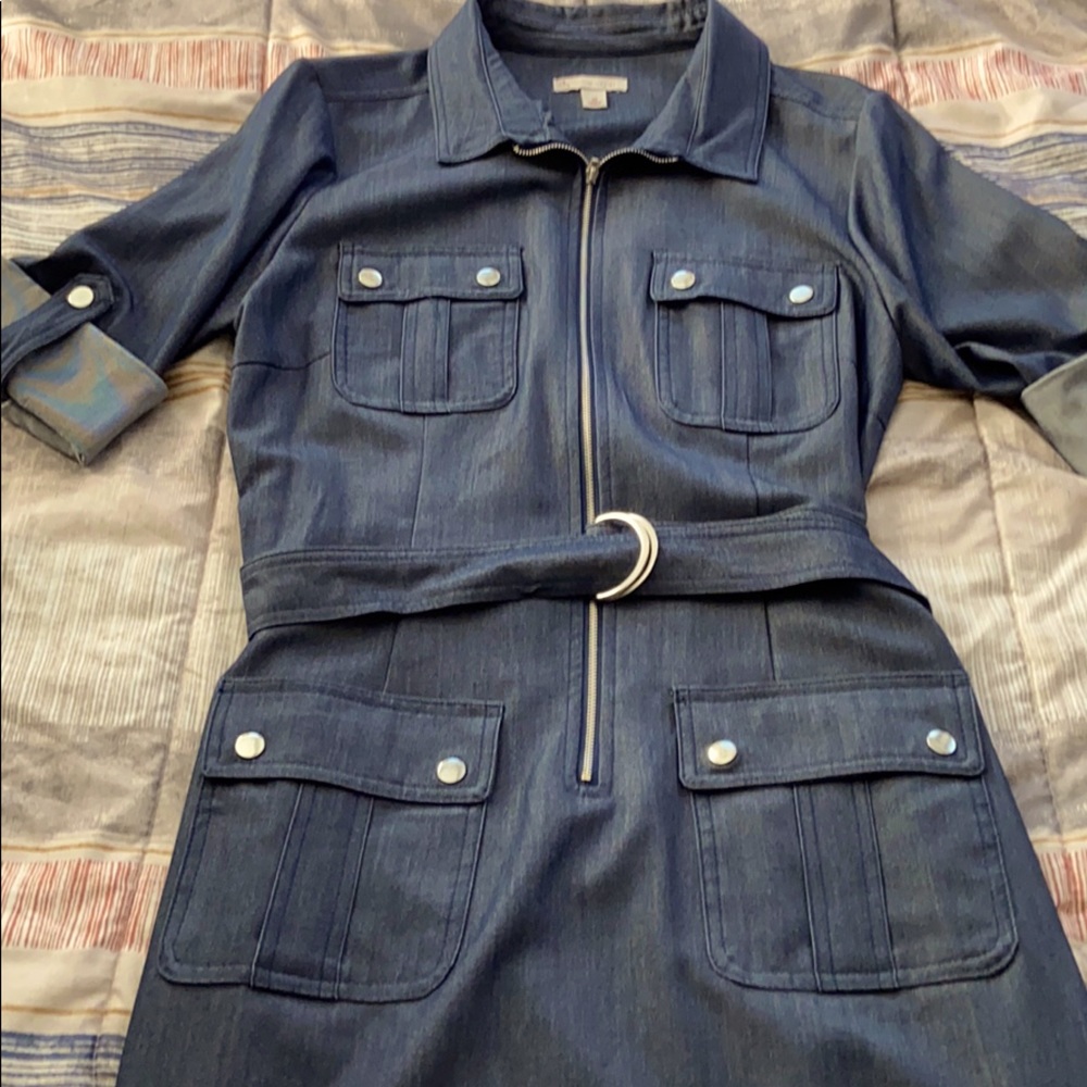 Denim dress with silver detail
